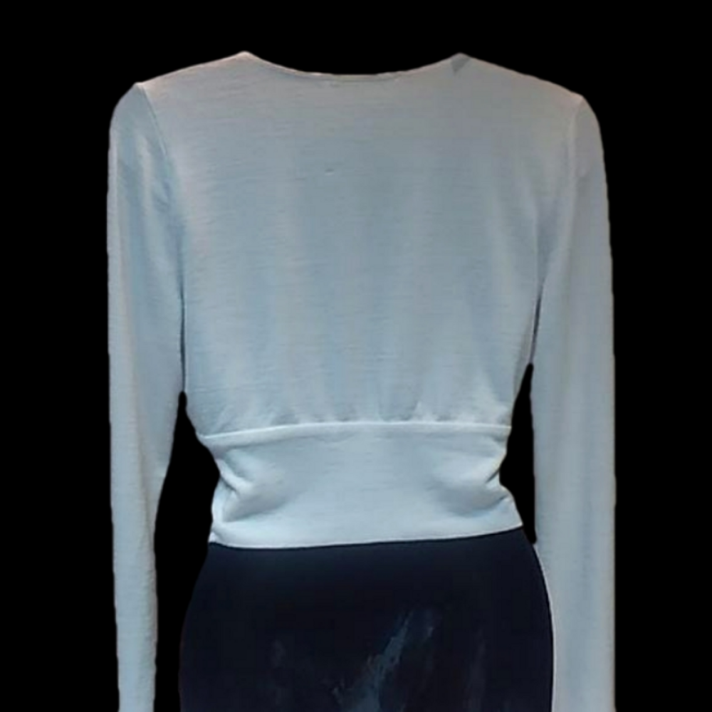 Wilfred Free Bridgette White Crop Top Plunge V Neck Long Sleeves - Picture 6 of 13